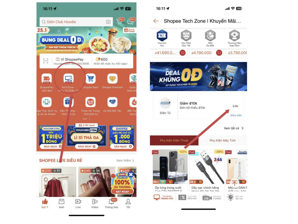 Lấy mã voucher shopee trong ngành hàng