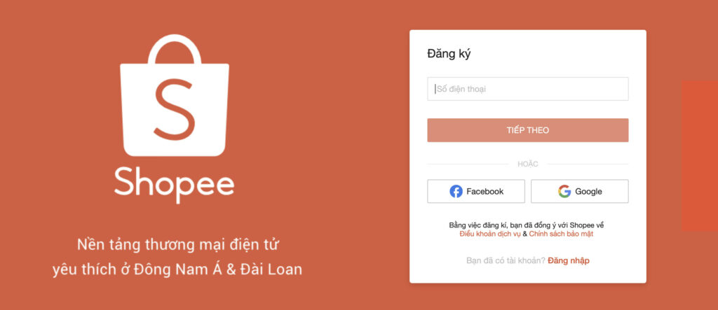 Đăng ký tài khoản Shopee