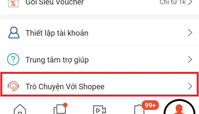 Liên hệ sự trợ giúp từ Shopee