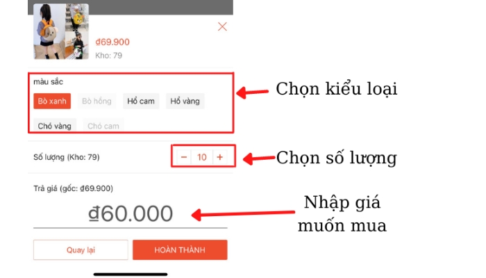 cách trả giá mua hàng trên Shopee