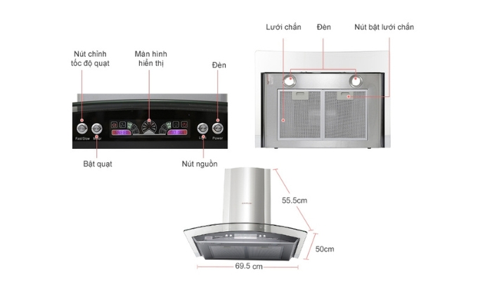 Máy hút mùi kính cong Sunhouse SHB 6626