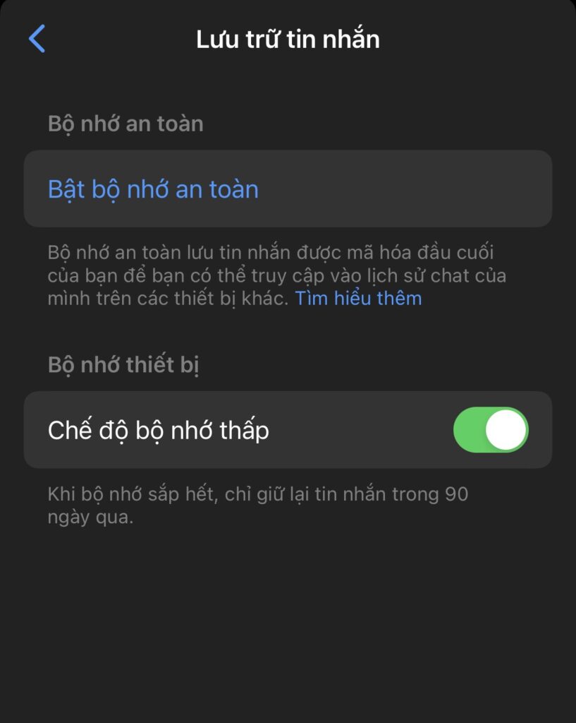 Nhấn vào "Bộ nhớ an toàn"