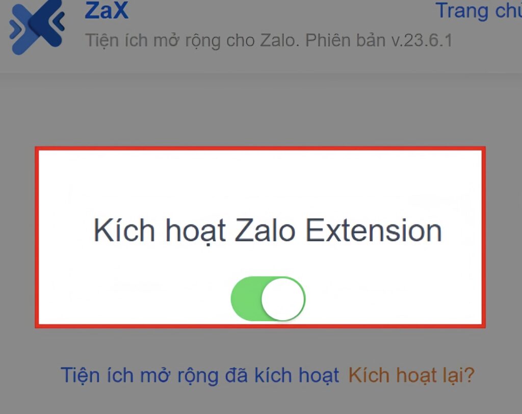 Kích hoạt Zalo Extension