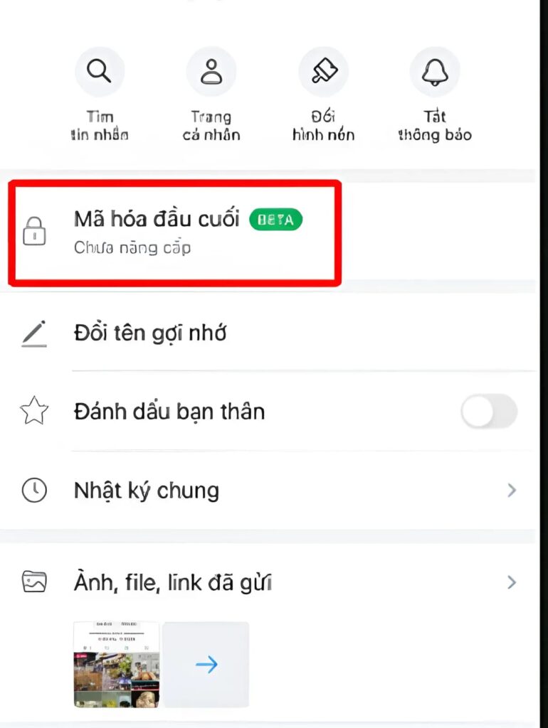 Chọn "Mã hóa đầu cuối" để bật tính năng.