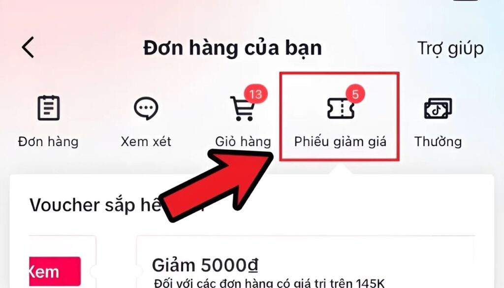 Truy cập mục phiếu giảm giá trong phần đơn hàng