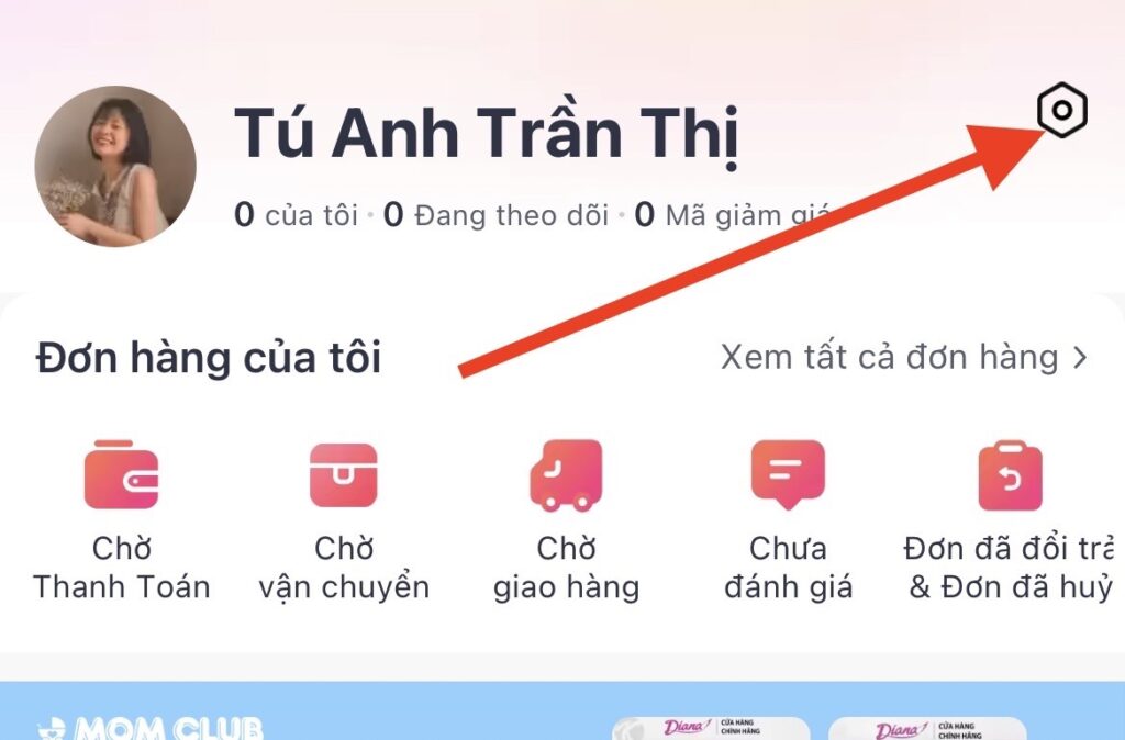 Vào mục Tài khoản và chọn biểu tượng hình bánh răng