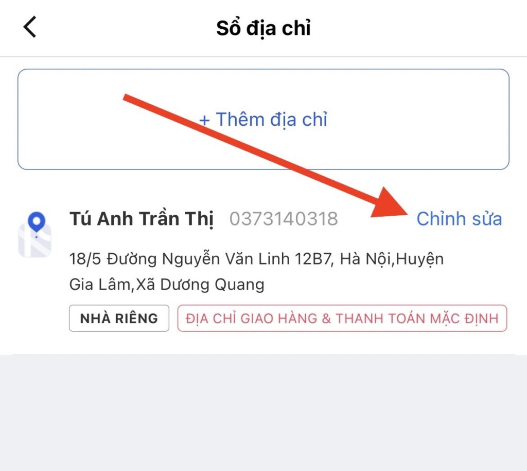 Chọn tùy chọn "Chỉnh sửa địa chỉ"