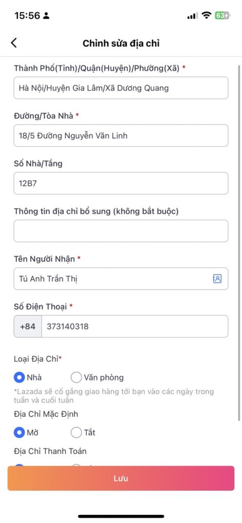 Thay đổi thông tin địa chỉ mới 