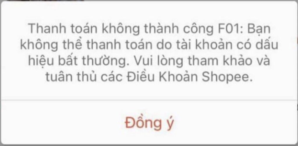 Lỗi F01 Shopee là gì?