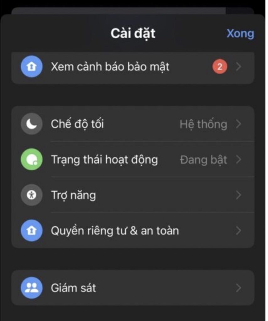 Chọn Quyền riêng tư và an toàn