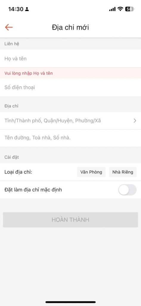 Điền các thông tin cần thiết 