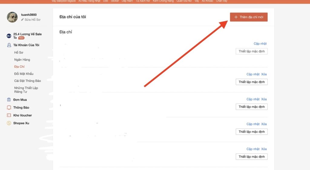 Nhấp vào "Thêm địa chỉ nhận hàng mới"